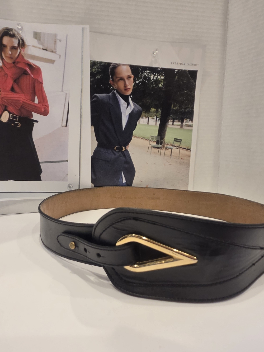 Classic Black Leather Belt with Gold Sculpted Buckle